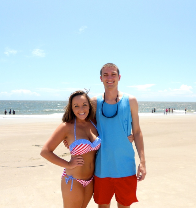 Beachin' it up- our accidental matchy-matchy-ness made me happy! 