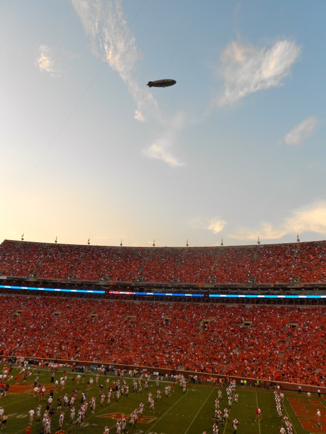 Obligatory Good Year Blimp shot during the warm up- the stadium is already getting pretty full at this point!